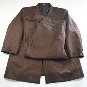 Vanetti 54L 48x30 Brown Check Mens Jacket Pants Suit